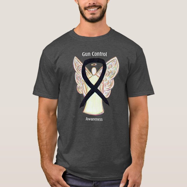 Camiseta Gun Control Black Awareness Ribbon Angel T-Shirt (Anverso)