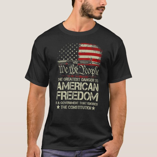 Camiseta Gun USA Flag American Freedom Funny Government Wom (Anverso)