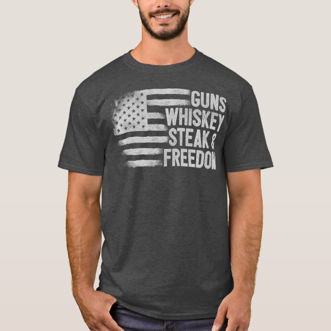 Camiseta Gun Whiskey Steak Freedom Estados Unidos Bandera A (Anverso)