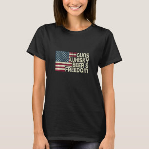 Camiseta Gun Whisky Beer & Freedom American Flag Vintage R
