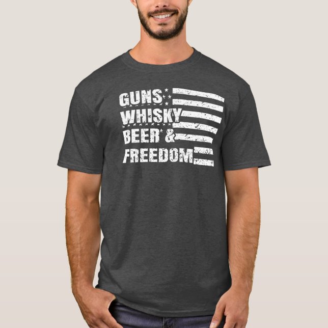 Camiseta Gun Whisky Beer Libertad Bandera Estadounidense Pa (Anverso)