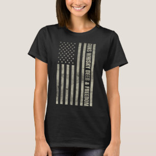 Camiseta Gun Whisky Beer y Freedom American Flag Funny Vint