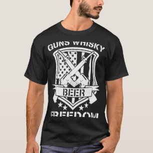Camiseta Gun Whisky Beer y Freedom Shield Bandera Americana