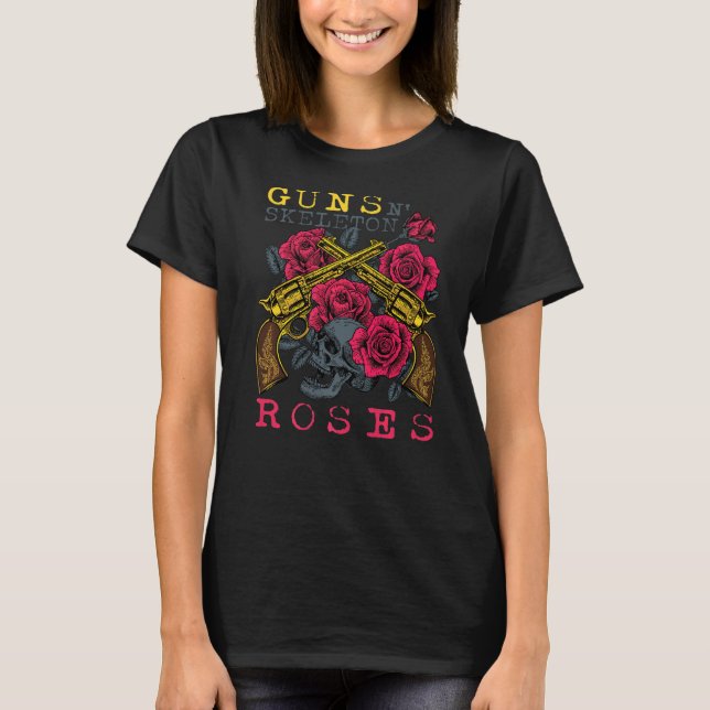 Camiseta Guns N' Skeleton Rosas de Halloween (Anverso)