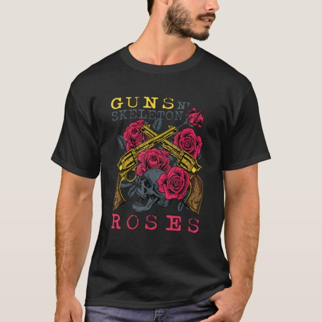 Camiseta Guns N' Skeleton Rosas de Halloween (Anverso)