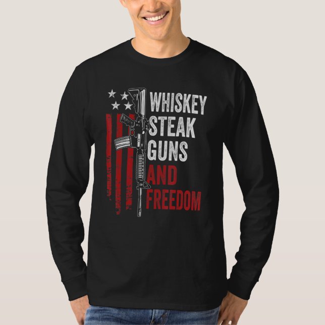 Camiseta Guns Whiskey Beer And Freedom Drinking Usa Gun O (Anverso)