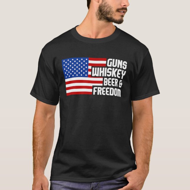 Camiseta Guns Whiskey Beer Freedom 2ª enmienda Bandera Patr (Anverso)