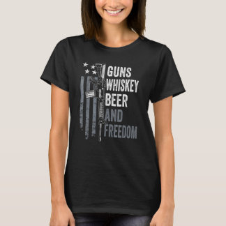 Camiseta Guns Whisky Beer And Freedom - Beber AR15 Gun O