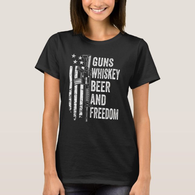 Camiseta Guns Whisky Beer Freedom 4 de julio Bandera de beb (Anverso)