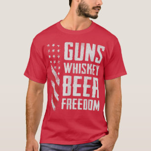 Camiseta Guns Whisky Beer Freedom USA Pro Guns Drinking Fu
