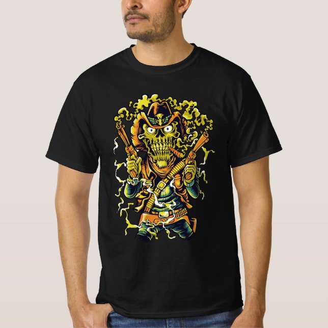 Camiseta Gunslinger Ghoul - Neon Outlaw Halloween Design (Anverso)