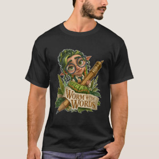 Camiseta Gusano Con Palabras Elfo De Fantasía Bonito y Cate