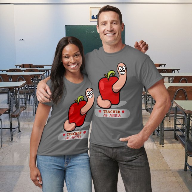 Camiseta Gusano de apreciación del profesor en Apple Añadir (Teacher Appreciation Worm in Apple Add Name Unisex T-Shirt)