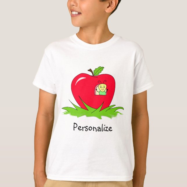 Camiseta Gusano en Apple rojo con nombre (Anverso)