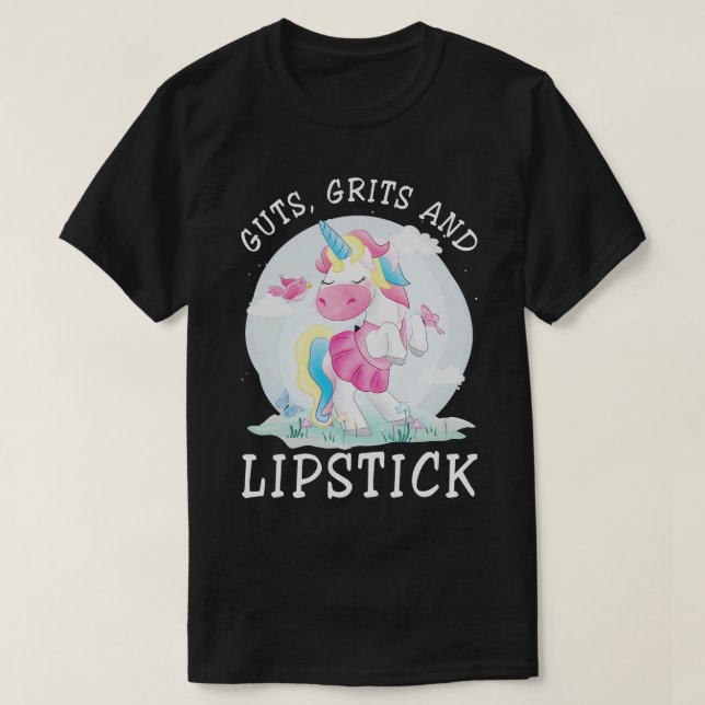 Camiseta Guts Grits And Lipstick Unicorn Funny Unicorn T Sh (Diseño del anverso)
