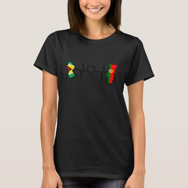 Camiseta Guyana Portugal Flag Guyanese Portuguese Heartbeat (Anverso)