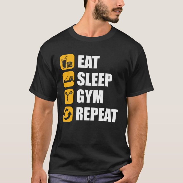 Camiseta Gym Workout Motivational Quote Eat Sleep Gym Repea (Anverso)