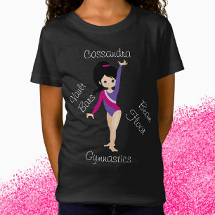 Camiseta Gymnastics Black Hair, Blue Eyes, Purple Leotard 