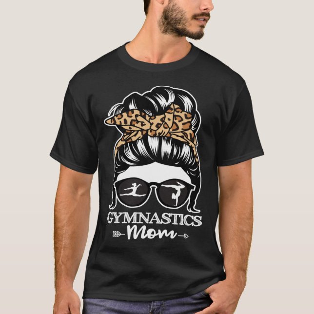Camiseta Gymnastics Mom Messy Bun Hair  Gymnast Mom Leopard (Anverso)