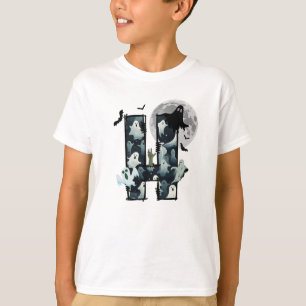 Camiseta H de Halloween ghosts doodle letter