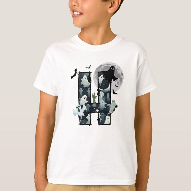 Camiseta H de Halloween ghosts doodle letter (Anverso)