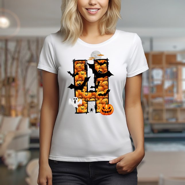 Camiseta H de la letra estética de Halloween (Halloween aesthetic doodle letter H design)