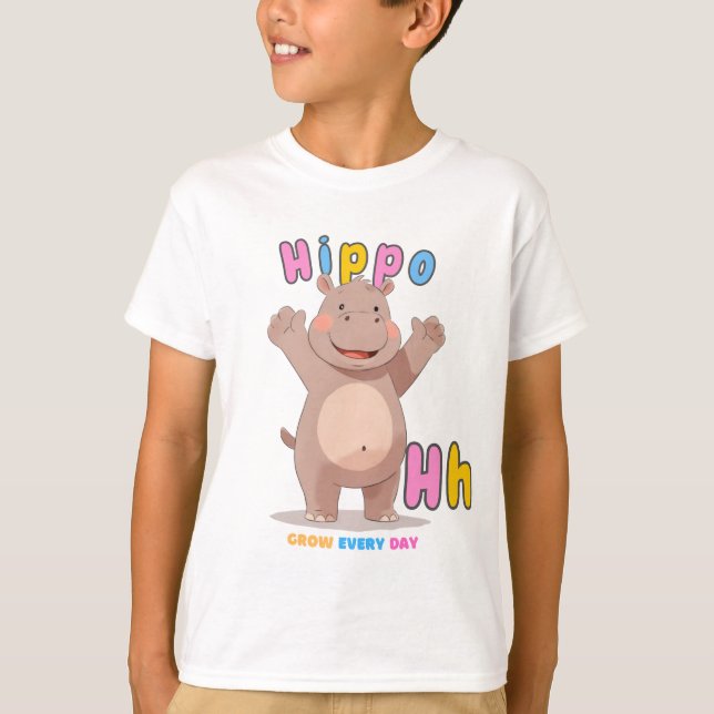 Camiseta "H es para Hippo" Tee de Alfabeto - Crecer todos l (Anverso)