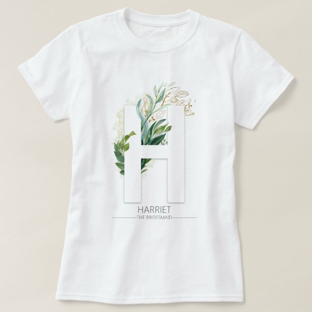 Camiseta H Monograma verde de oro deja elegante (Diseño del anverso)