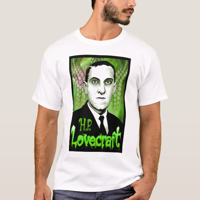 Camiseta H.P. Retrato de Lovecraft (verde) (Anverso)