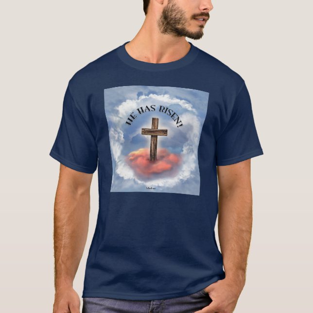 Camiseta Ha Resucitado Cruz Áspera Con Nubes (Anverso)