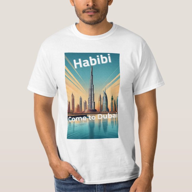 Camiseta Habibi Ven a Dubai - Línea Skyline de Dubai (Anverso)