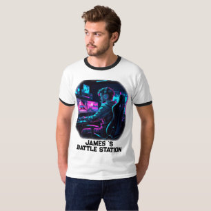 Camiseta Habitación de Gamer Cyberpunk RGB Neon Nombre Pers
