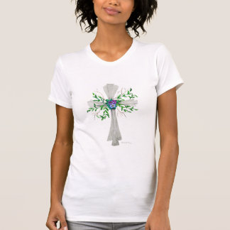 Camiseta Habla Jesús cruz gris con flores