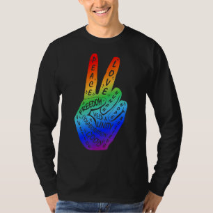 Camiseta Hacer la paz no la guerra mano de paz Rótulo Rainb