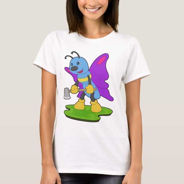 Camiseta Hacha Leñadora Mariposa Bosque (Anverso)