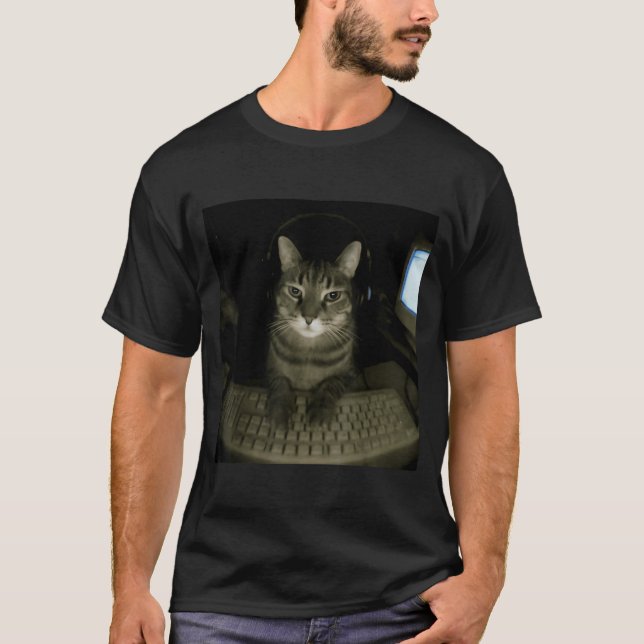 Camiseta Hacker Cat Meme Funny Computer Cat Kitten Gamer Ca (Anverso)