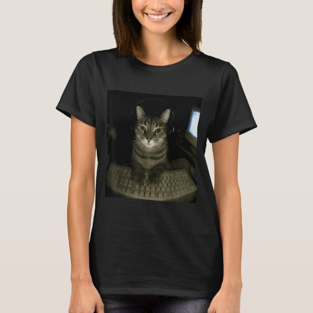 Camiseta Hacker Cat Meme Funny Computer Cat Kitten Gamer Ca (Anverso)
