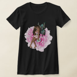 Camiseta Hada afroamericana en la flor rosa