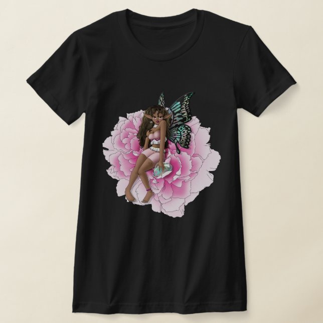 Camiseta Hada afroamericana en la flor rosa (Distribución)