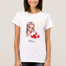 Camiseta Hada angelical linda vestida de rojo y estrellas