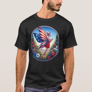Camiseta Hada Con Alas De Bandera Estadounidense En Jardín