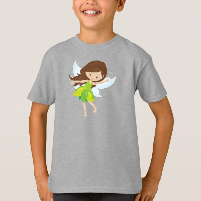 Camiseta Hada Cuta, Pelo Marrón, Hada Mágica, Hada Forestal (Anverso)
