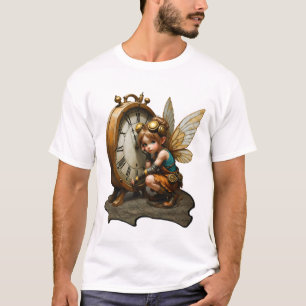 Camiseta Hada de vapor con alas doradas y reloj de antigüed