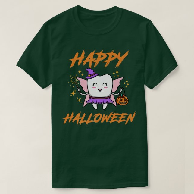 Camiseta Hada Diente Cuta Dice Feliz Halloween (Diseño del anverso)
