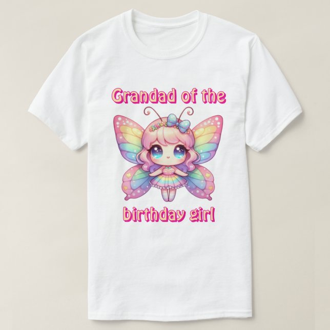Camiseta Hada mariposa arcoíris abuelo de la cumpleañera (Diseño del anverso)