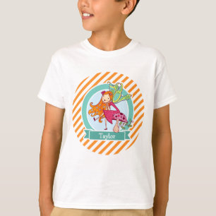 Camiseta Hada pura en hongos; franjas Naranja y blanca