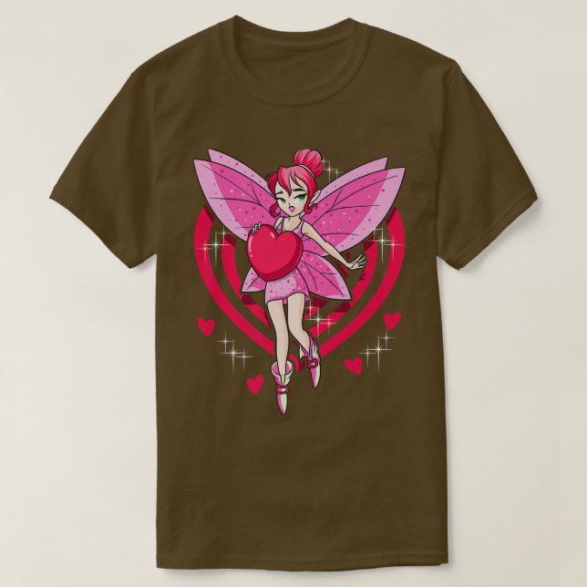 Camiseta Hada Rosa Pastel Con Chicas De Corazón Rojo (Diseño del anverso)