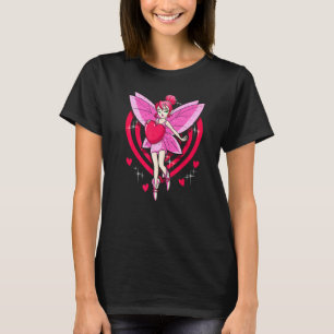Camiseta Hadas de Rosa Pastel con Corazones Rojos Niñas  