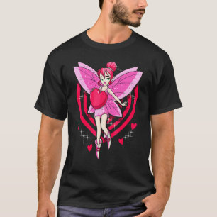 Camiseta Hadas de Rosa Pastel con Corazones Rojos Niñas