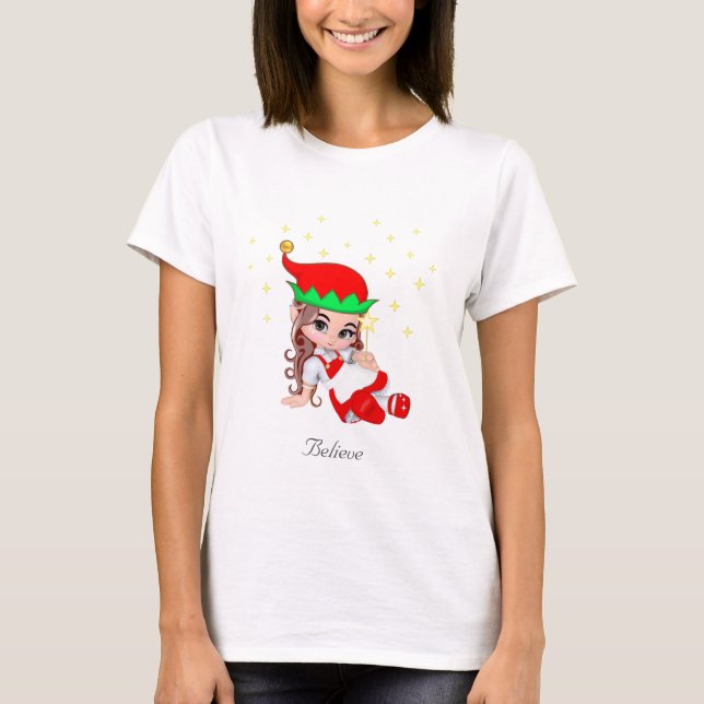 Camiseta Hadas navidades vestidas con rojo y estrellas (Anverso)